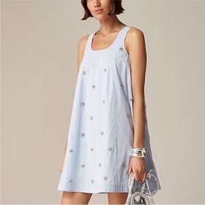 NEW J.Crew collection embellished shift dress in cotton poplin striped blue XS